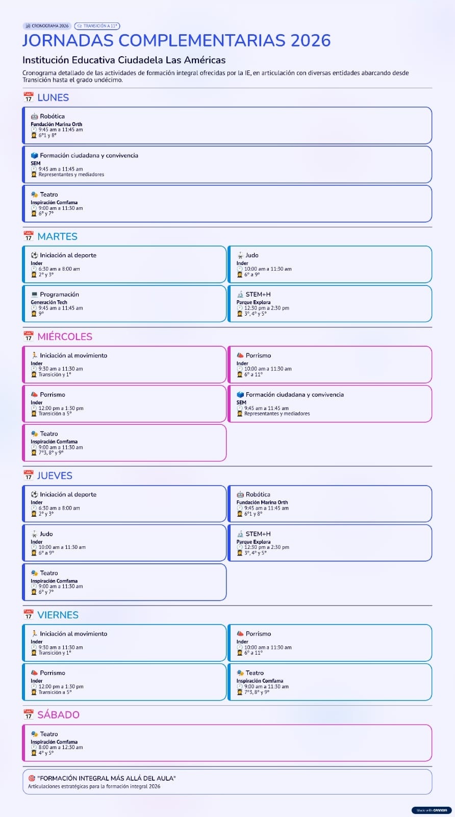 HORARIO JORNADAS COMPLEMENTARIAS 2026